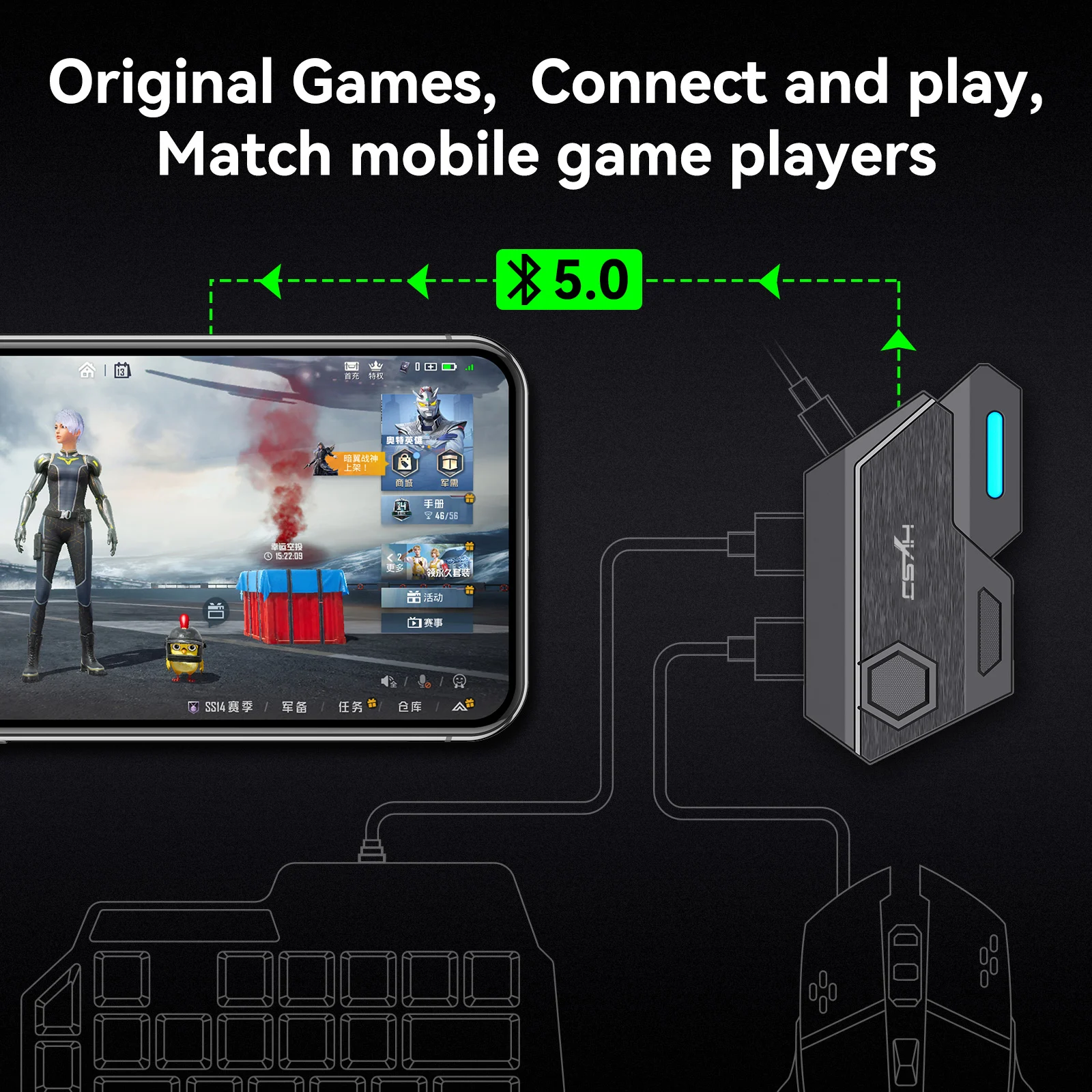 Teclado conversor de mouse portátil móvel jogo teclado e mouse adaptador com para android ios para pubg para cf terminator gamer