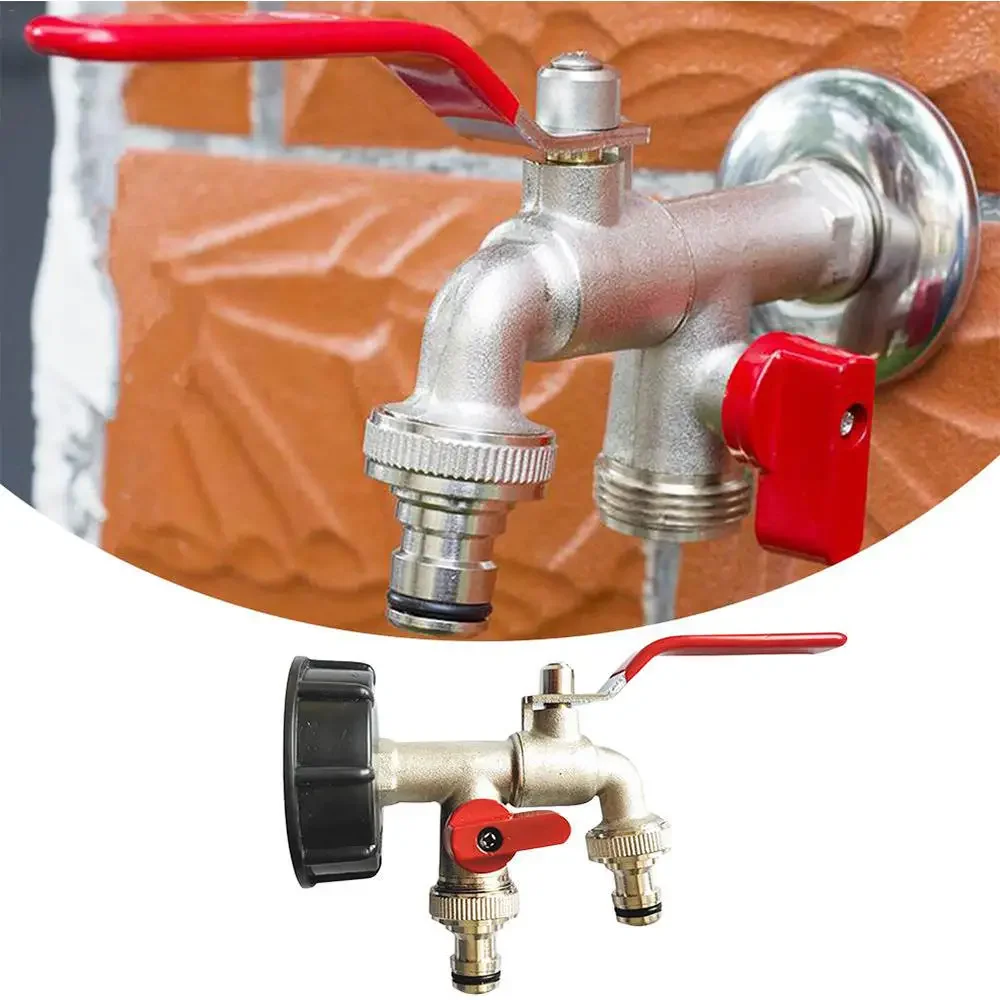 1/2 Inch S60x6 IBC Brass Water Tank Adapter Double Head Tap Outlet Replacement Valve Fitting for Garden Water Connector