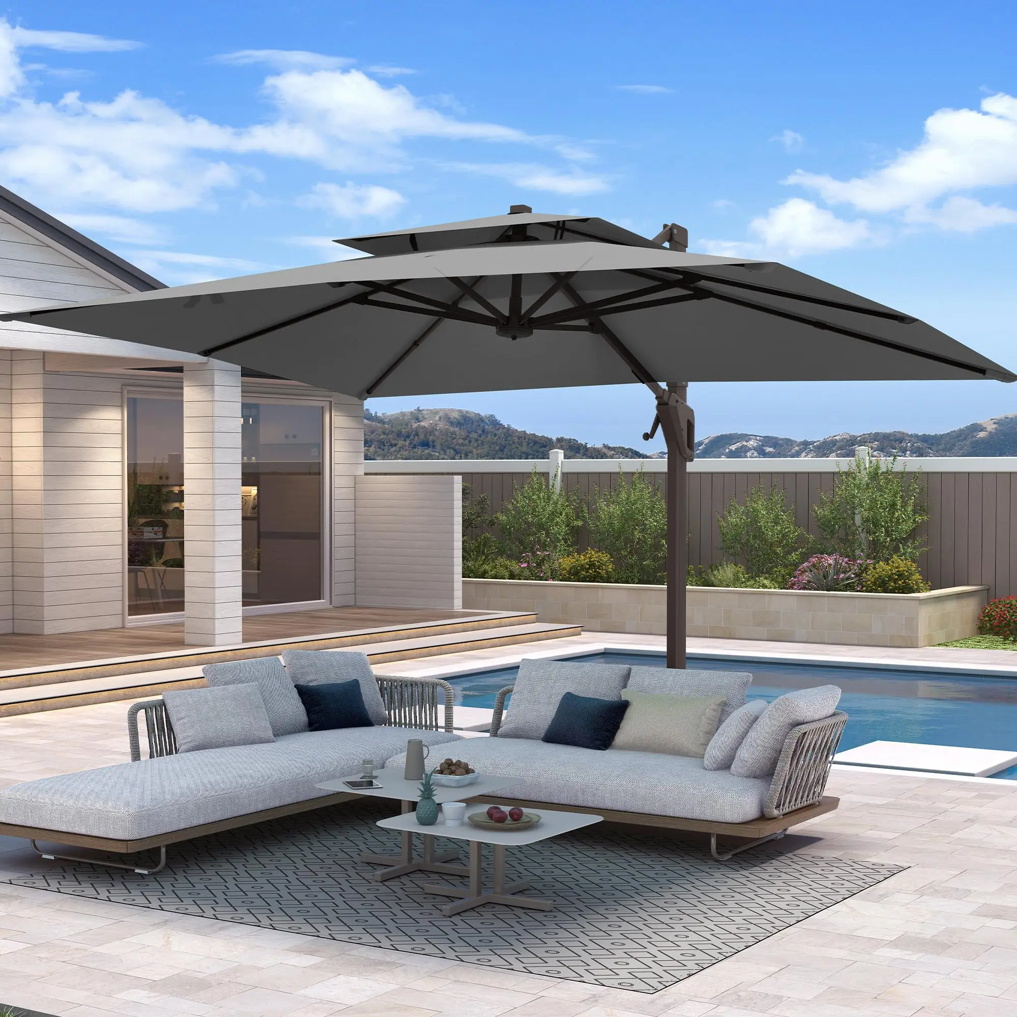 10 X 13 FT Cantilever Patio Outdoor Umbrella, Gray