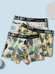 Men's underpants 3 pcs personalized fashion letter waistband flower print boxer shorts soft breathable boy's boxer shorts