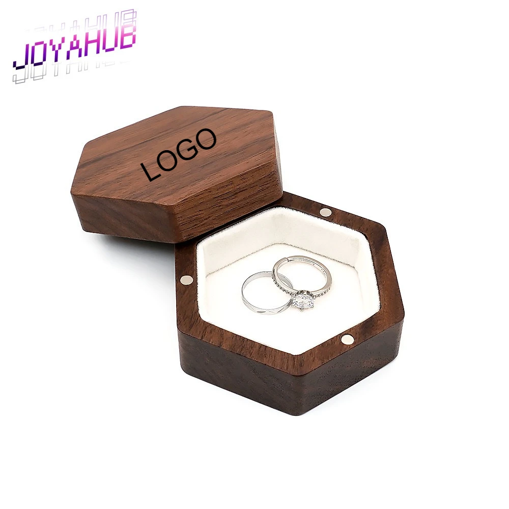 

Custom Logo Luxury Hexagonal Solid Wooden Box Magnetic Closure Velvet Lining,Wedding Engagement Ring Jewelry Case Gift Packaging