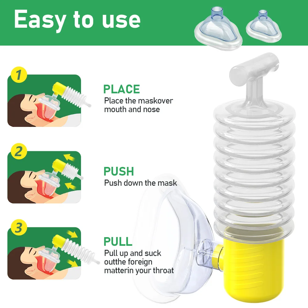 Anti Choking Device with 2pcs Masks Negative Pressure Suction First Aid CPR Rescue Mask Adult Child Emergency Anti-Asphyxiation
