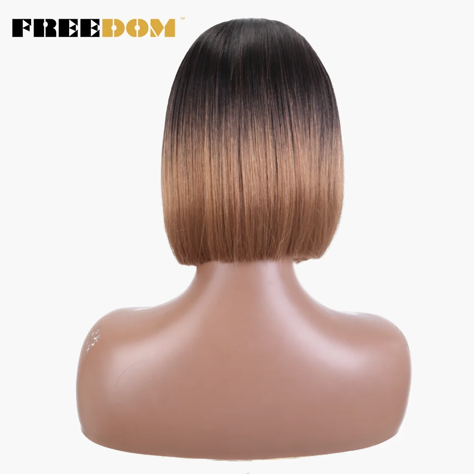 FREEDOM Synthetic Lace Wigs 10 Inch Straight Short Bob Wigs For Black Women Ombre Brown Blue Red Wig Highlight Cosplay Wigs