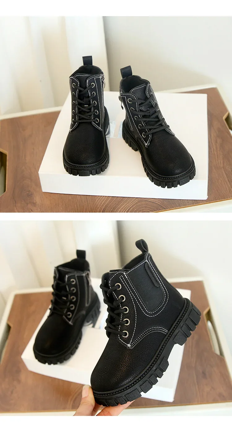 2026 Herbst- und Winter-Kinderschuhe Wasserdichte PU-Leder Kinderstiefel Modische Kleinkind Schnür-Reißverschluss Hohe Stiefel für Jungen und Mädchen – Detail 10