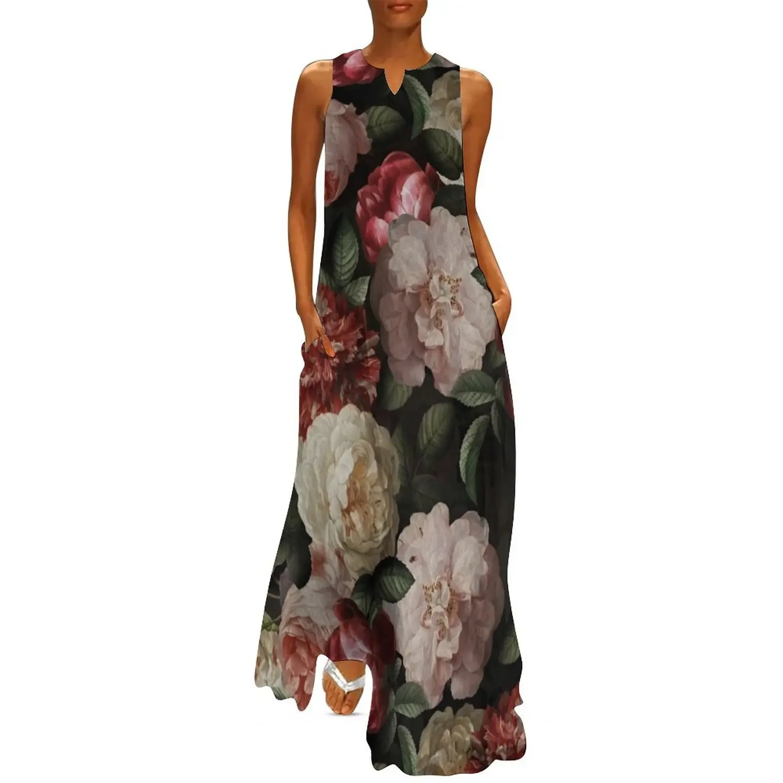 

Antique Jan Davidsz. de Heem Lush Roses Flowers On Black Botanical Night GardenPattern Long Dress fairy dress Elegant gown Dress