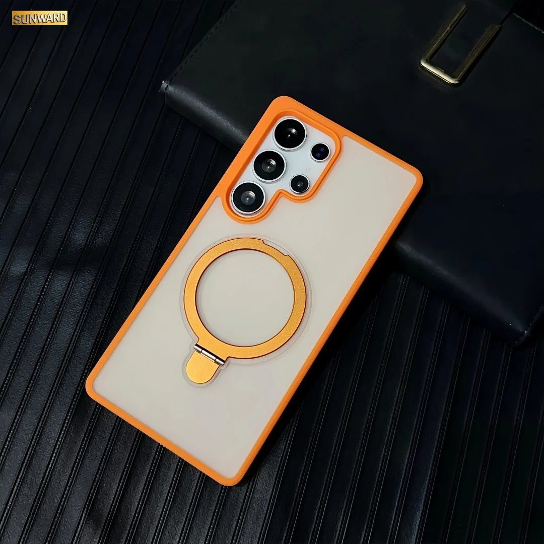 Magnetic Metal Stand For Magsafe Pone Case For Samsung Galaxy S26 Edge S25 S24 S23 S22 S26 Ultra Plus FE Matte Clear TPU Cover