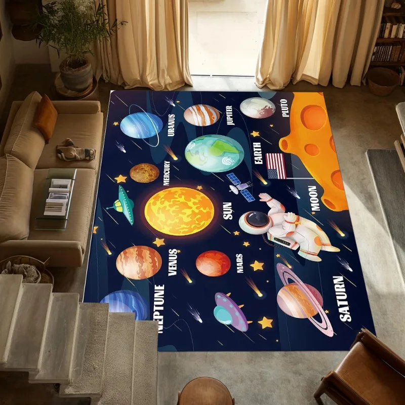 Solar System Planets Astronaut Play Mat Educational Space Non-Slip Carpet Astronomy Learning Home Decor for  Living Room