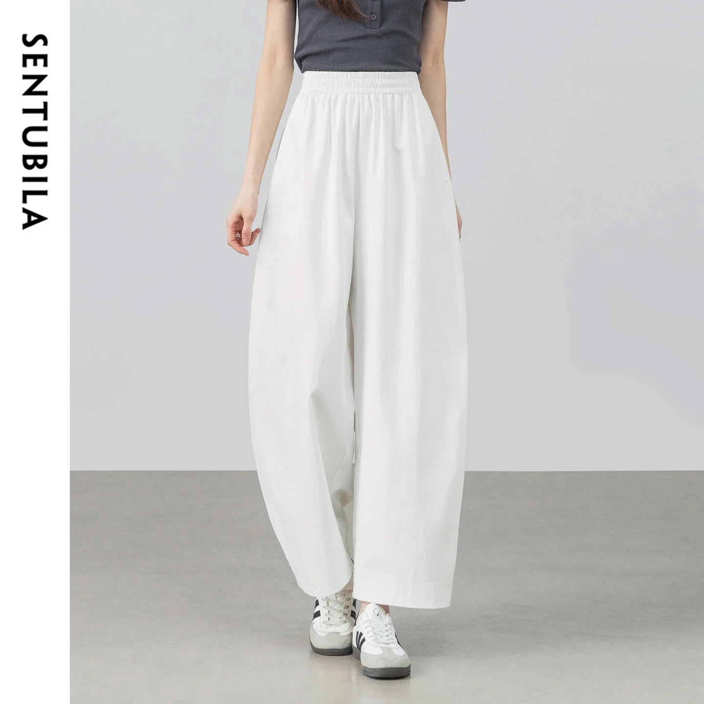 

SENTUBILA Women's Office Sickle Pants 2026 Summer New Minimalist Casual Elastic Waist Real Pocket Loose Fit Trousers 162KN5853