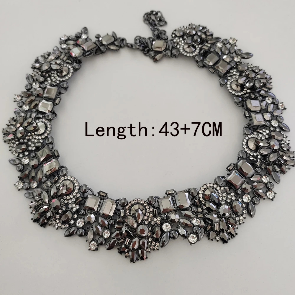 Fashion Gun Grey Crystal Rhinestones Statement Collar Choker Necklace Women Jewelry Indian Ethnic Vintage Big Bib Necklace