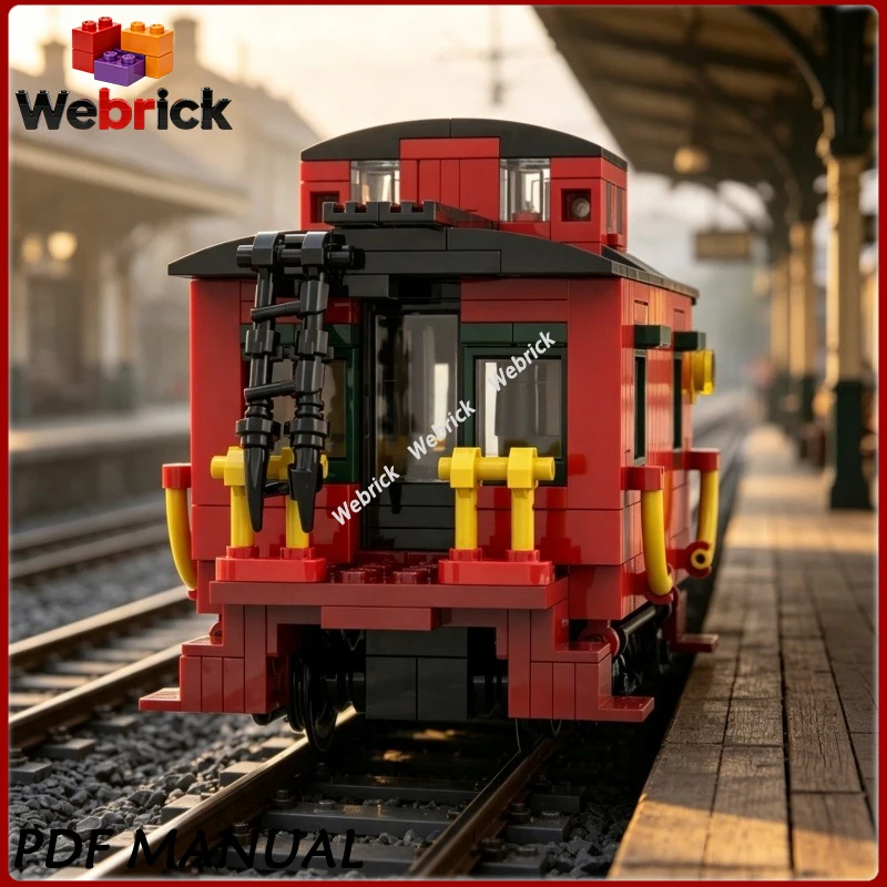 MOC Classic Steam Era Four-Wheel Train Car Block Set, Compact Retro Train Guard Car DIY Assembly Hobby Gift Display 489pcs