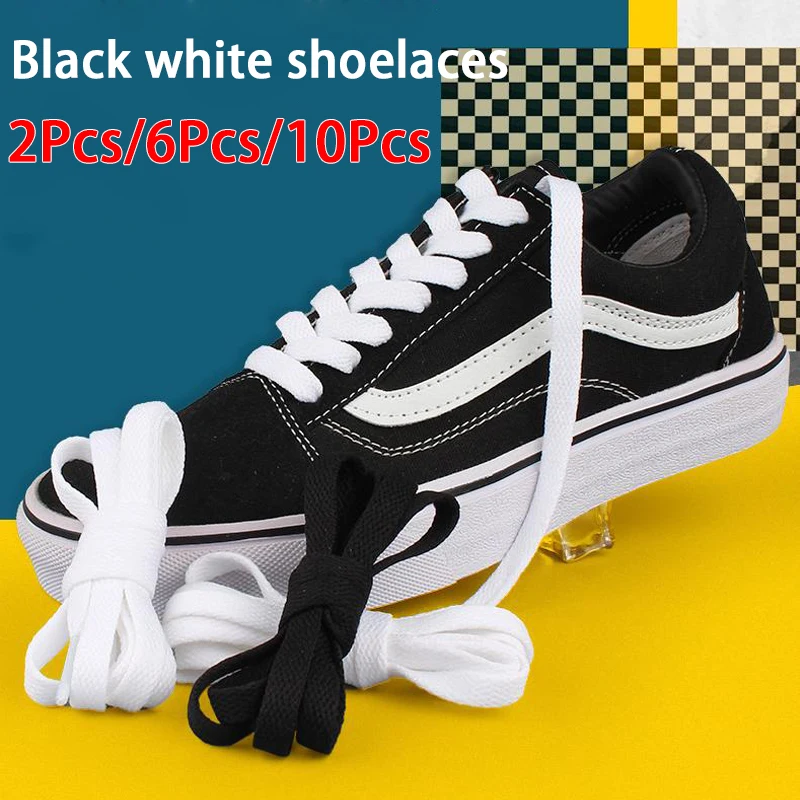 White Black Classic Shoe Laces Solid Color 8mm Wide Flat Shoelace Sneakers Quality Laces 2Pcs/6Pcs/10Pcs