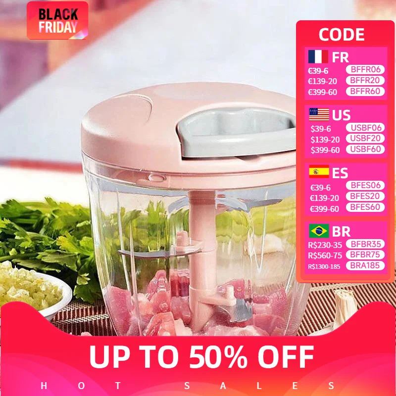 500 900ML Manual Meat Mincer Garlic Chopper Rotating Garlic Press Crusher Vegetable Onion Cutter Kitchen Cooking Gadgets