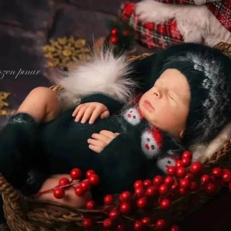 Newborn Photography Newborn Christmas Photography Outfit Full Moon Baby Handmade Knitted Outfit Baby Christmas Styling Set