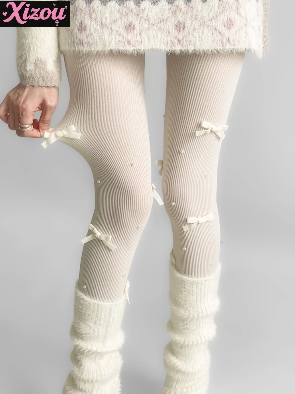 

Японские милые милые чулки с бантом, женские зимние белые шелковые колготки в стиле Лолиты, милые японские носки с жемчугом для мягких девочек