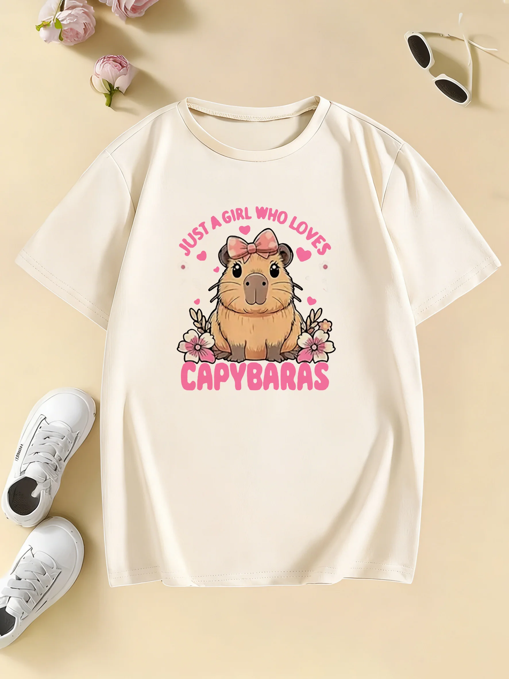 Just A Girl Who Love Capybaras Lovely Design T Shirts Kids Children's T-shirt Boys Girls Summer Spring Casual Top Tee