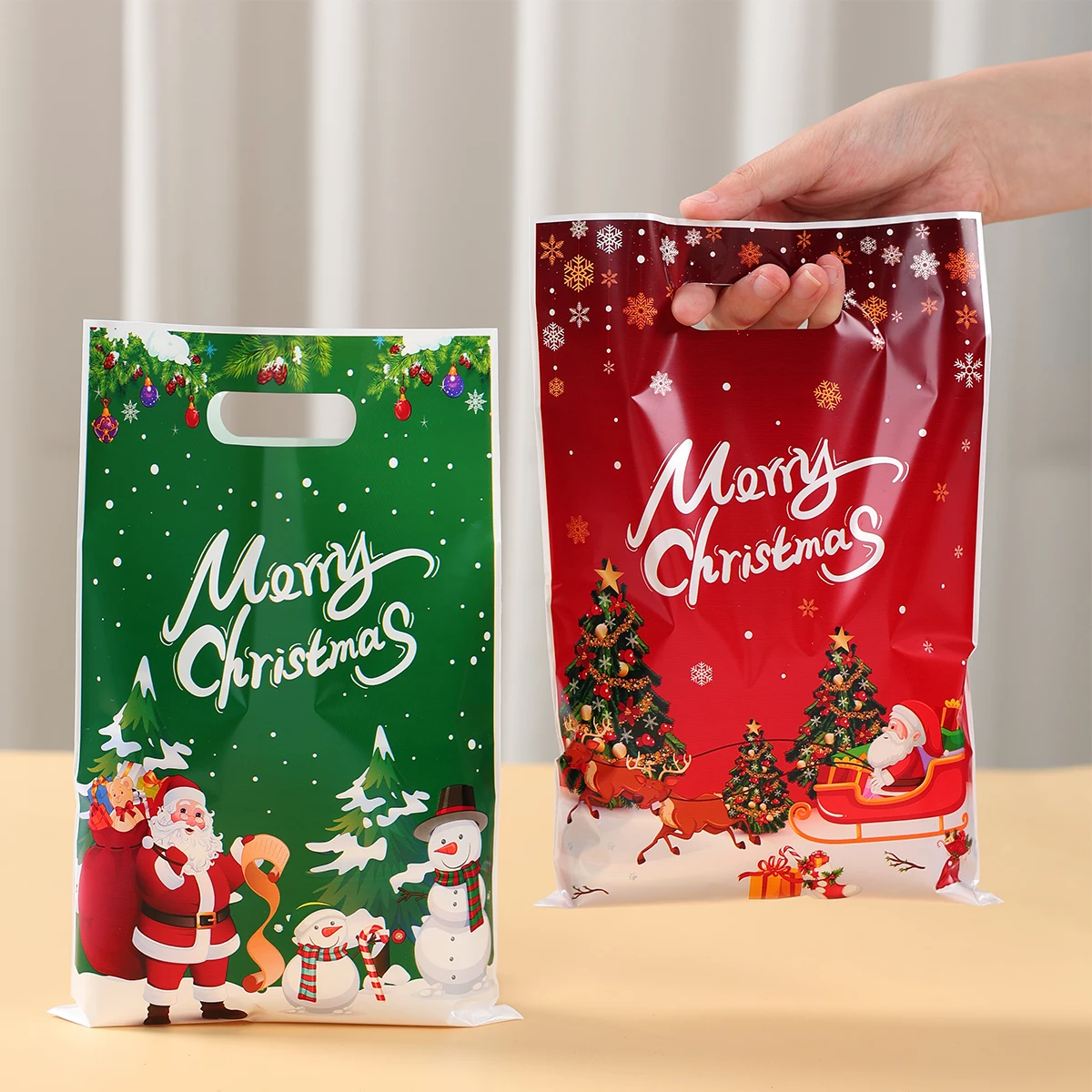 10/25/50pcs Christmas Santa Claus Gift Bag Plastic Handbag Christmas Decoration for Home 2025 Xmas Gifts New Year Packaging Bags