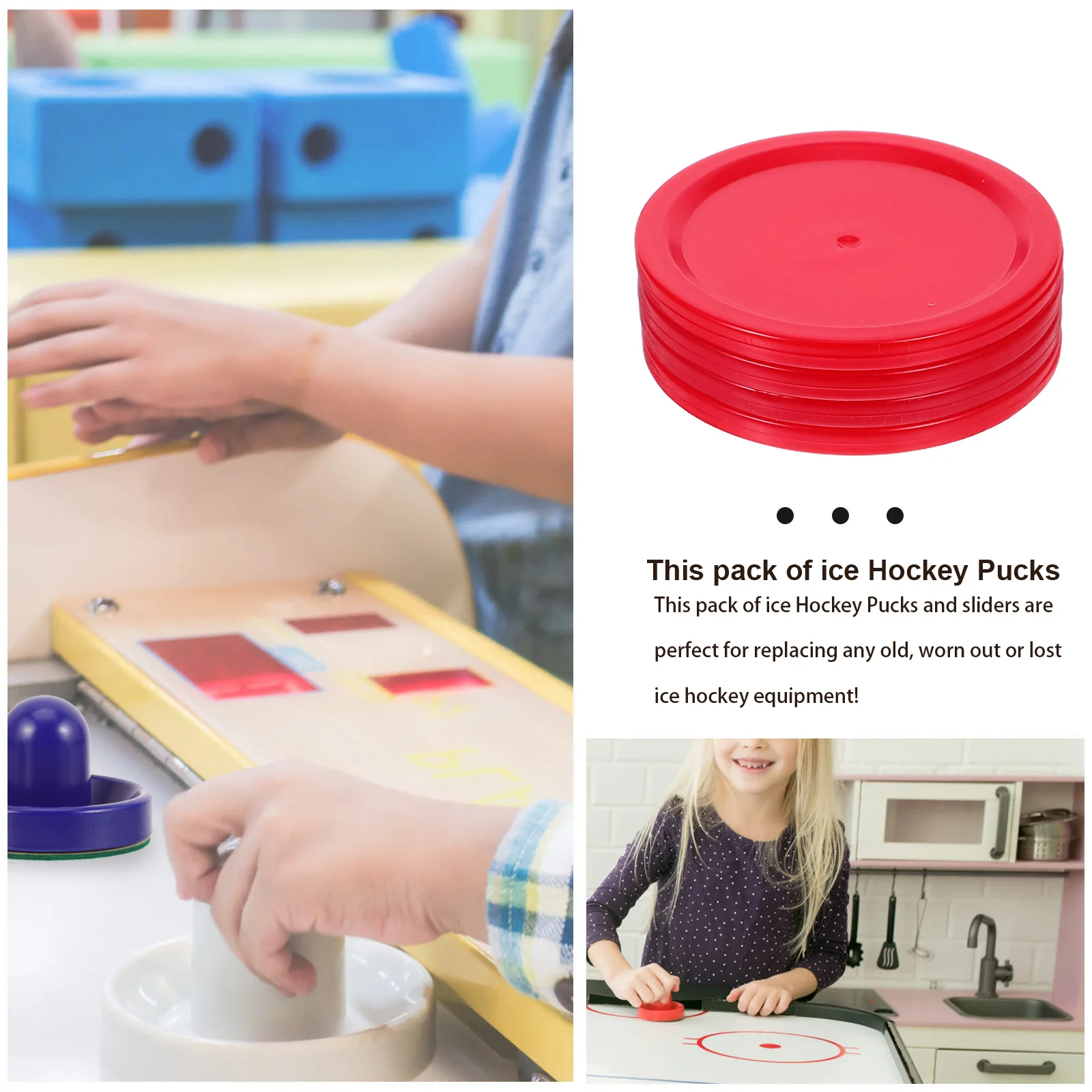 4 pezzi di ricambio per dischi da hockey ad aria, 50 mm, dimensioni standard, set rigido e durevole per tavoli da gioco, include gancio per hockey ad aria con fondo in feltro