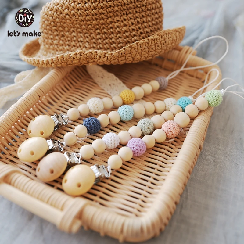 1pc Wooden Pacifier Chain Maple Beads Hexagon Crochet Beads Baby Teether Pacifier Chain Wood Crafts Toys Pacifier Holder