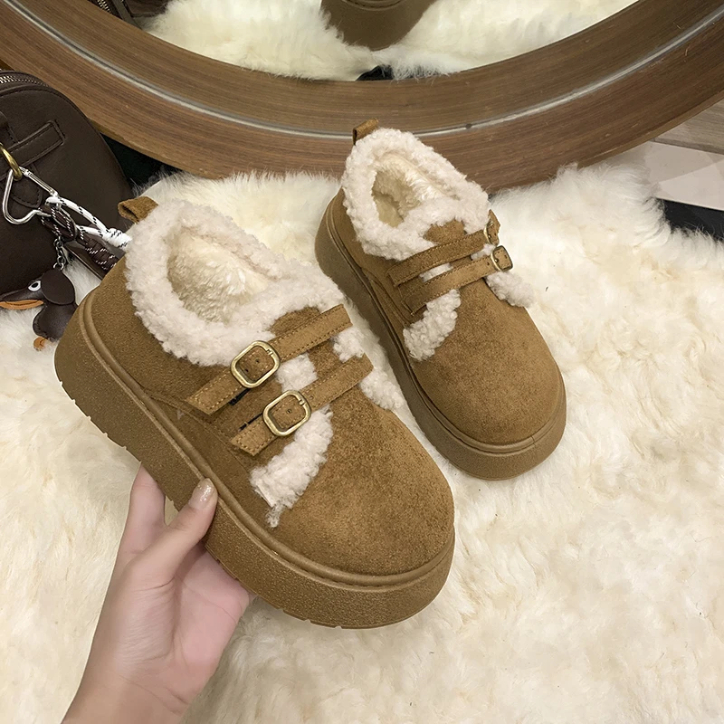 جولة تو سميكة القاع فروي حذاء كاجوال النساء 2026 شتاء دافئ أفخم الثلوج الأحذية مع منصة دلو معدني الجلد المدبوغ حذاء من الجلد #3