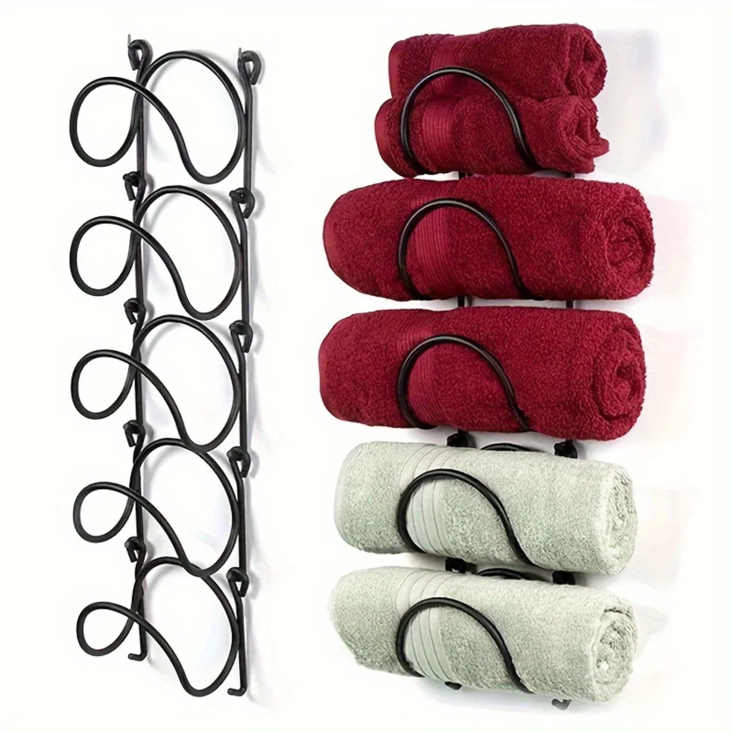 

1 Set, Space-Saving Towel Wine Rack, Easy Install, Versatile And Durable Wrought Iron Wall Organizer For Stylish Decoration (1