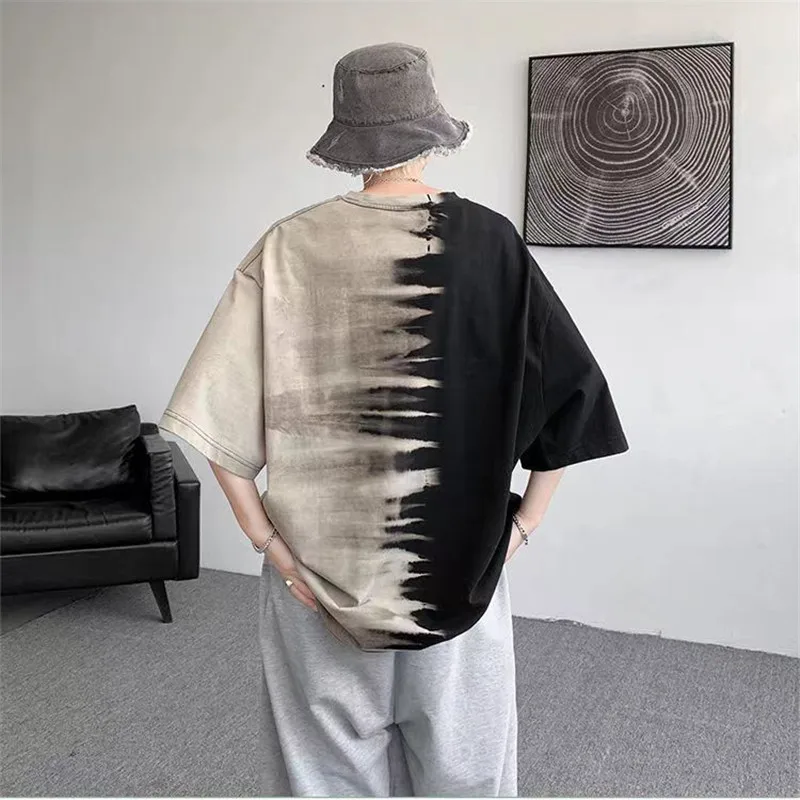 Tie Dye Patchwork Print Men Tee Shirts Summer New Fashion Man Short Sleeve T-shirt Hip Hop Harajuku Tshirt For Men Tops Clothing