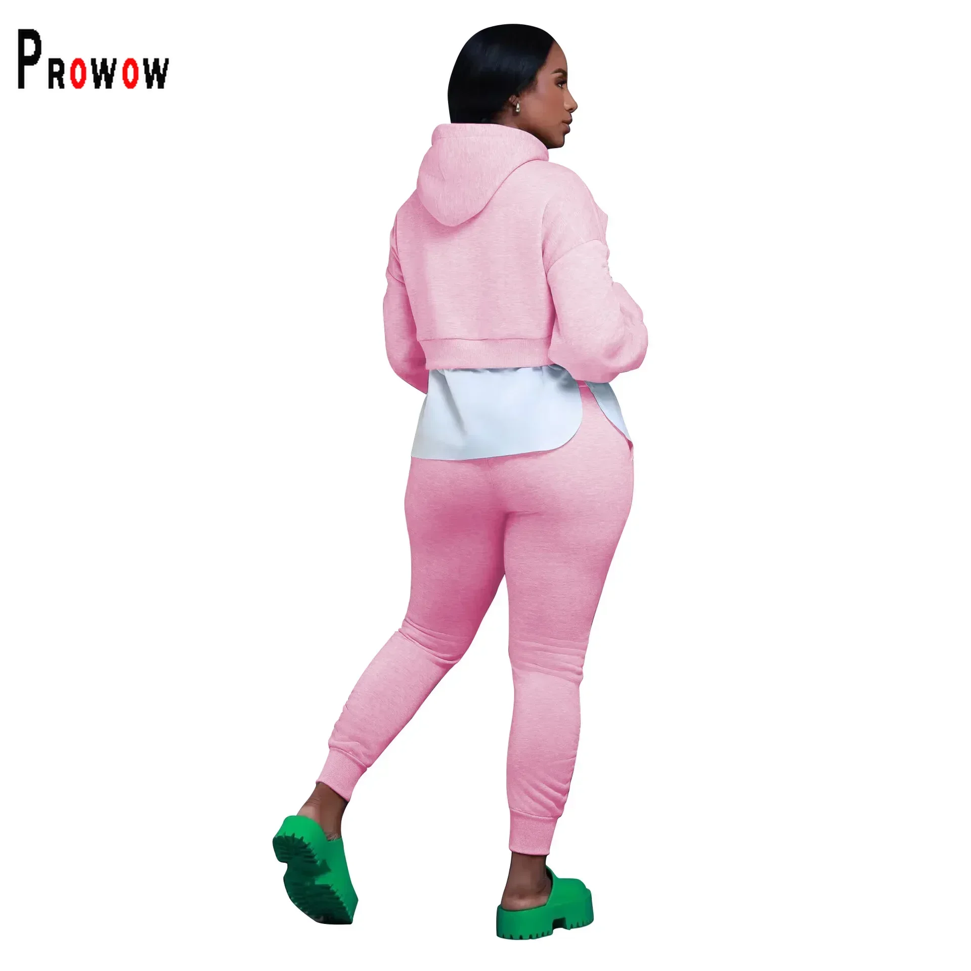 Prowow Fashion Women Tracksuits Set Hooded Sweatshirts Pant Two Piece Sporty Suits Patchwork Fall Female Workout Sweat Outfits