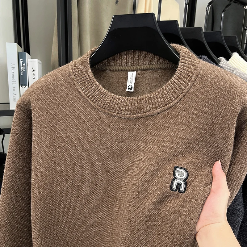 

Hot Selling Luxury Quality Men's Knitted Sweater O-Neck New Arrival Plush Thicker Embroid Pullover Winter Versatile Menswear
