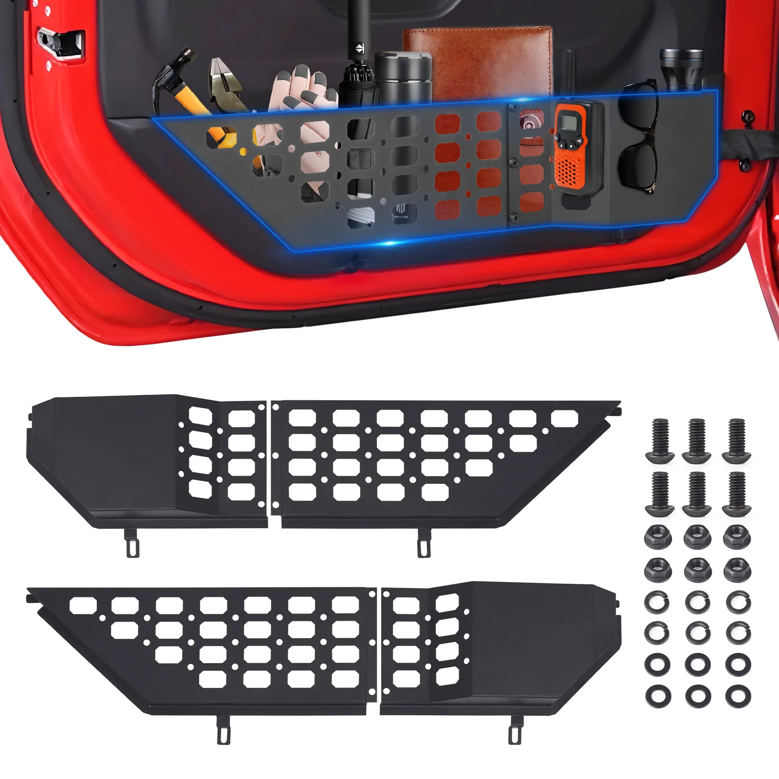 Auto-Metallbox Vordertür-Aufbewahrungstasche Zubehörregal für Jeep Wrangler JL 4XE JLU 2018-23 Gladiator JT 20-24 – Detail 7