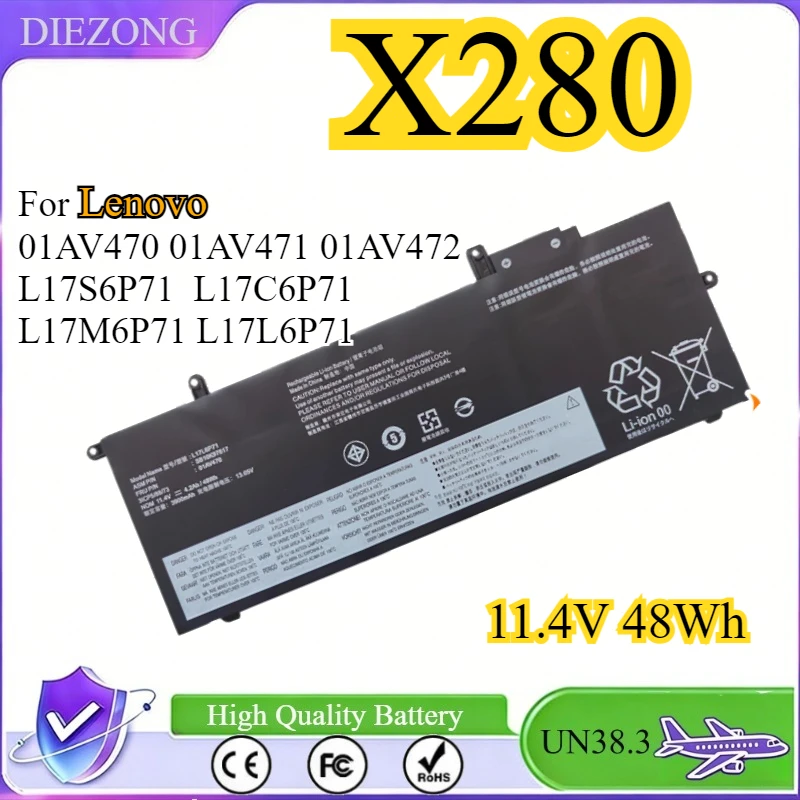 

11.4V 48Wh Laptop Battery For Lenovo ThinkPad X280 Series Notebook 01AV470 01AV471 01AV472 L17S6P71 L17C6P71 L17M6P71 L17L6P71
