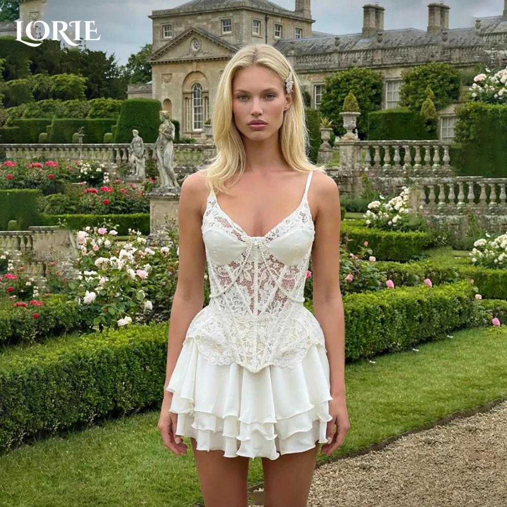

LORIE Vintage Lace Short Mermaid Wedding Dress Bow Appliques Off Shoulder Mini Bridal Gown Princess Bride Gown Customized Party