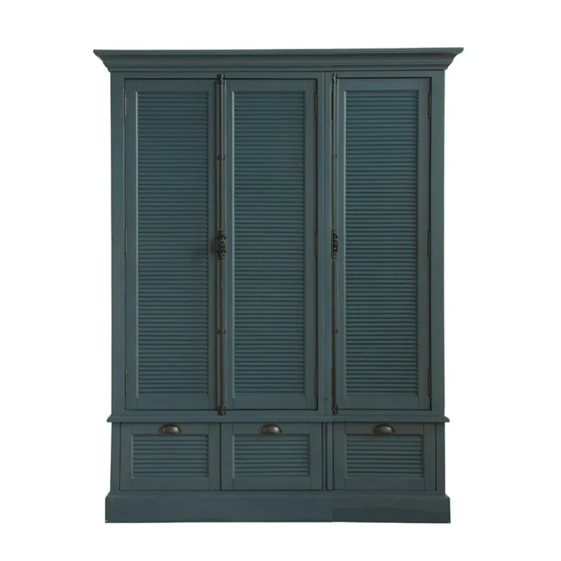 

American country solid wood wardrobe 4 doors French retro oak heaven and earth lock bookcase antique furniture