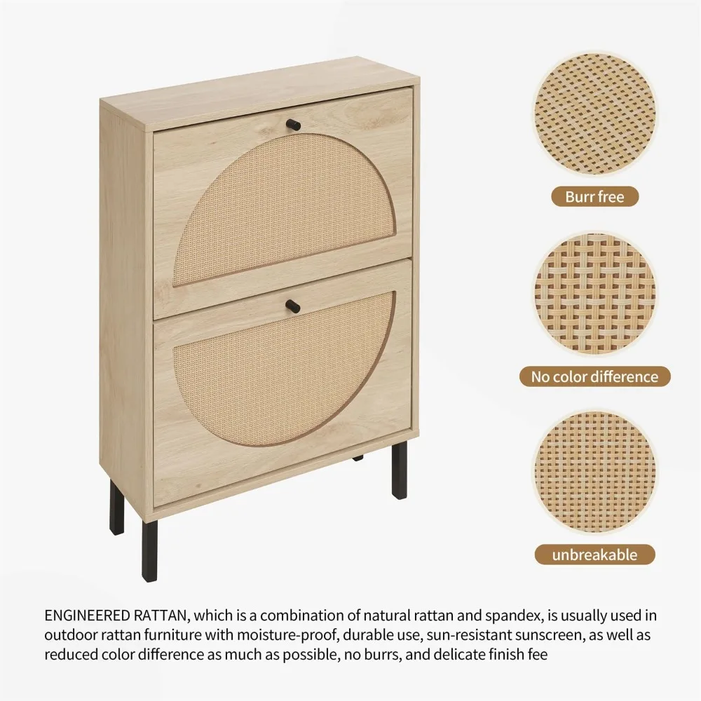 Arattan Shoe Cabinet with Two Flip Drawers, ANarrow Hidden Entrance Corridor and An Independent Shoe Rack, Shoe Cabinet image 6