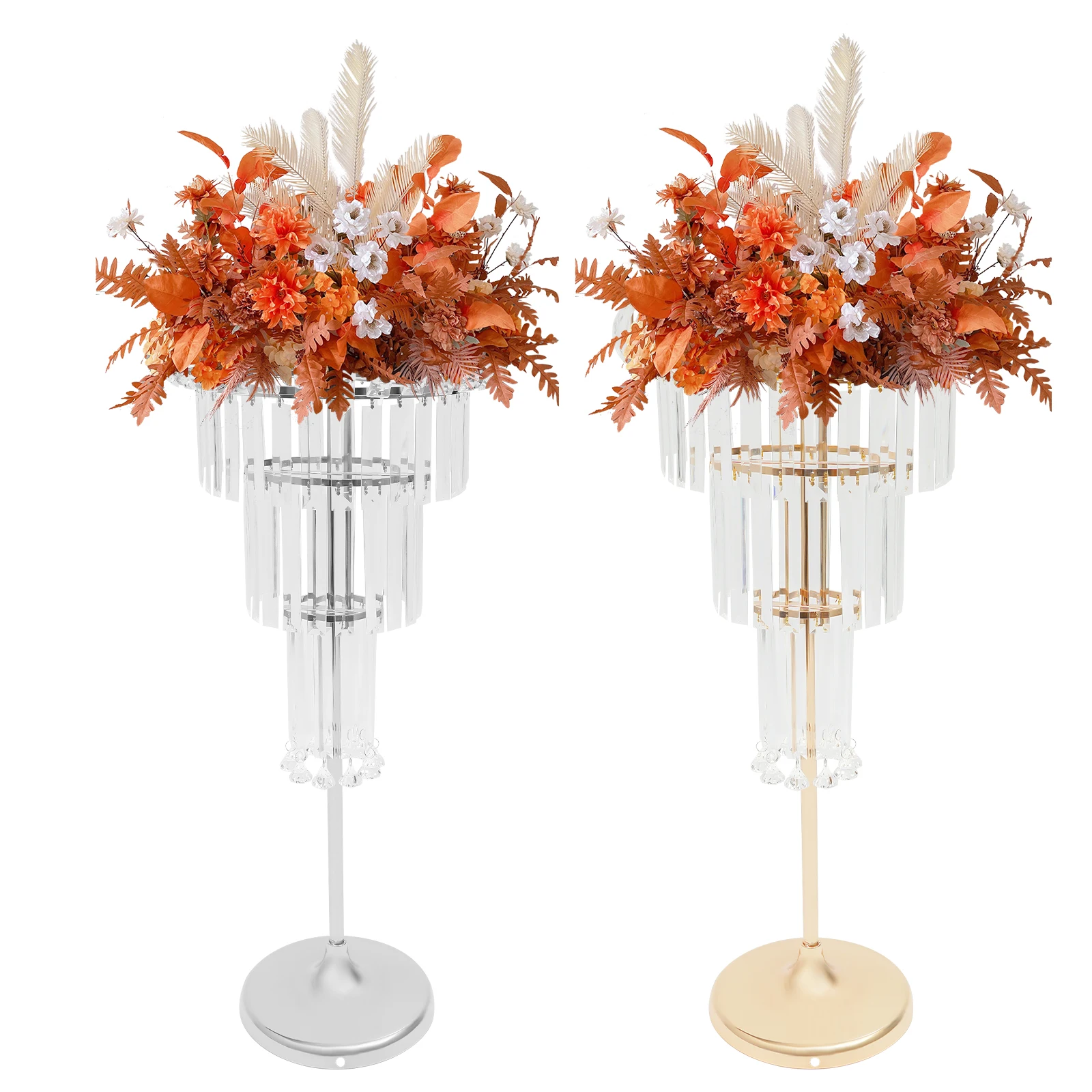 

Bymaocar 4 Tier Flower Stand Wedding Crystal Flower Stand, Crystal Flower Stand suitable for wedding decorations Gold/Silver