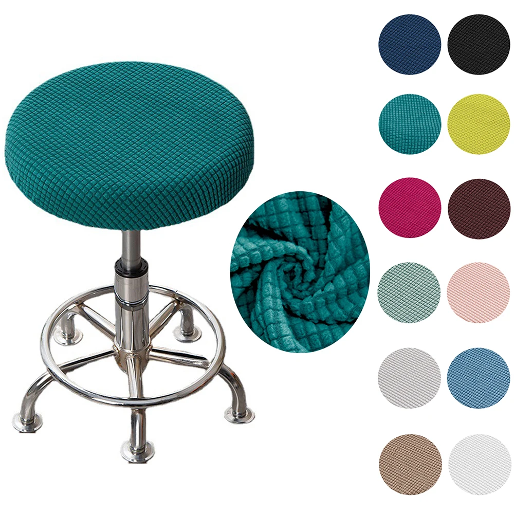 1Pc Bar Stool Cover Polar Fleece Round Chair Cover Removable Stool Slipcover Solid Seat Cushion Protector Washable Cushion Home