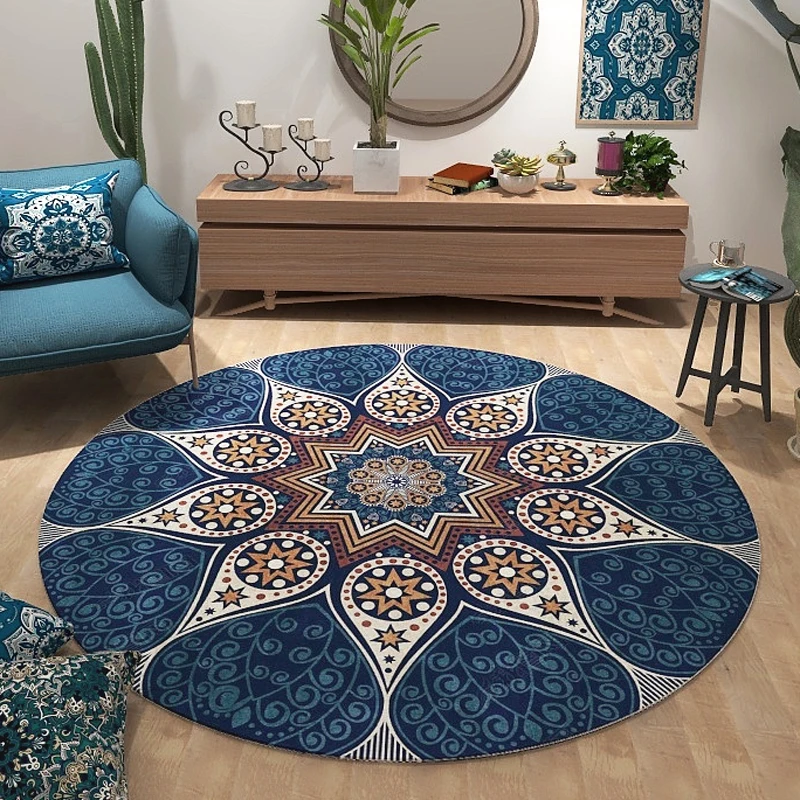 VIKAMA Round carpet high sense ethnic wave Bohemian Mandala Living room bedroom rocking chair floor mat