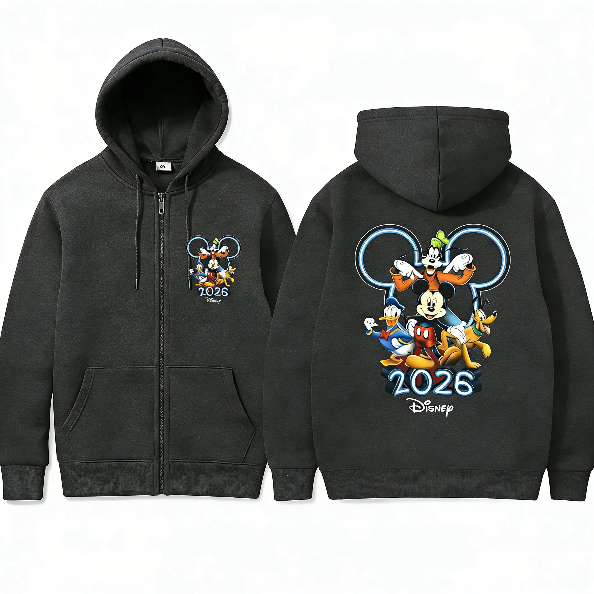

Толстовка на молнии с принтом Disney Mickey Minnie в стиле Y2K 2026 для мужчин и женщин, оверсайз, повседневная, уличная одежда, пуловер, свитшот