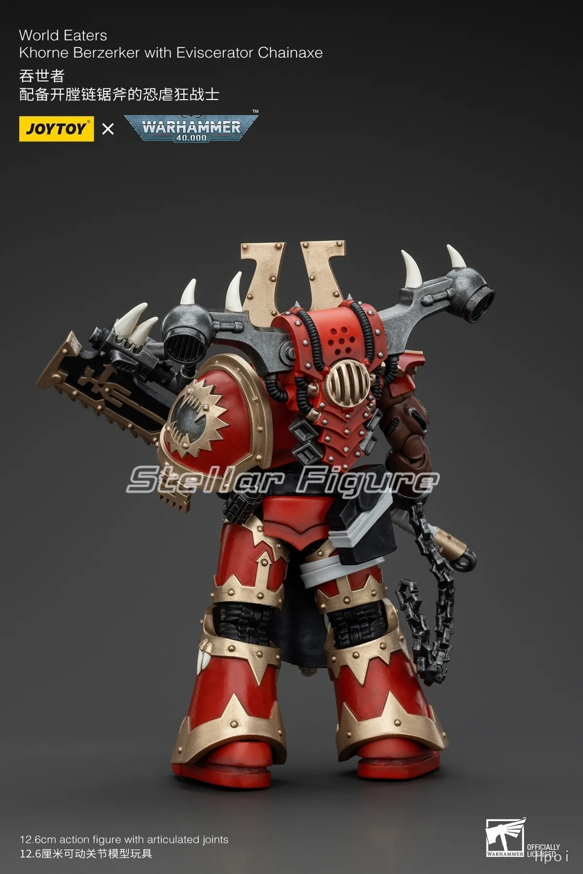 

【SF】JOYTOY 1/18 Action Figure Warhammer 40K World Eaters Khorne Berzerker with Eviscerator Chainaxe Prime Model Toy Gift