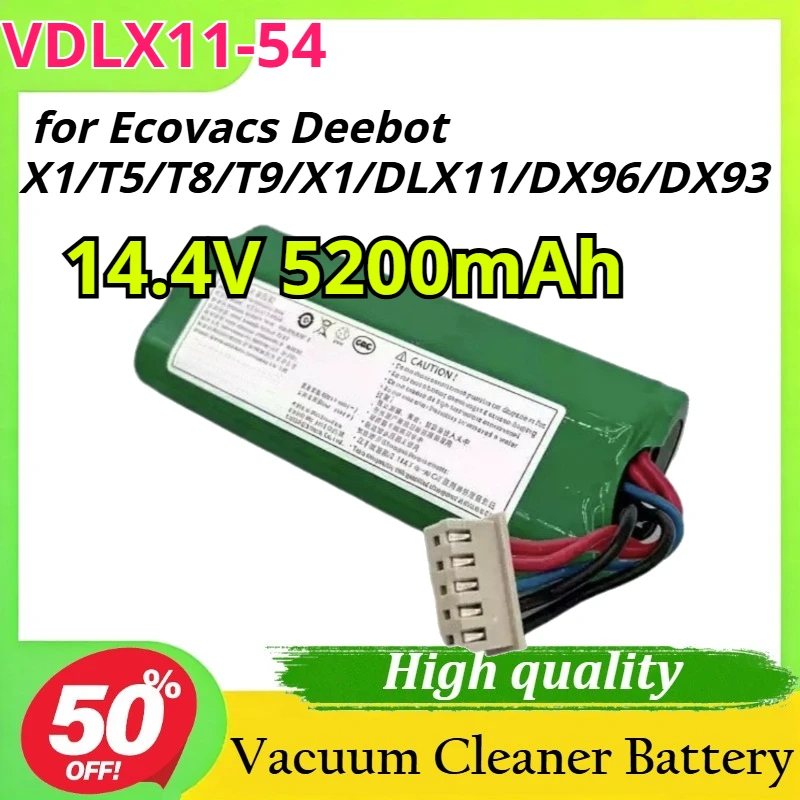 

VDLX11-54 14.4V 5200mAh for Ecovacs Deebot X1/T5/T8/T9/X1/DLX11/DX96/DX93 Vacuum Cleaner Battery
