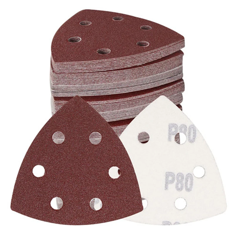 

10-50 шт., треугольный шлифовальный диск с 6 отверстиями, самоклеящиеся 90 мм, наждачная бумага из оксида алюминия, абразивные инструменты, столярные аксессуары