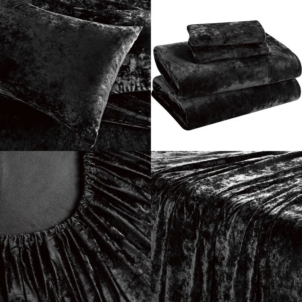 

Luxurious Black Velvet 4-Piece Queen Bedding Set, Ultra Plush & Cozy