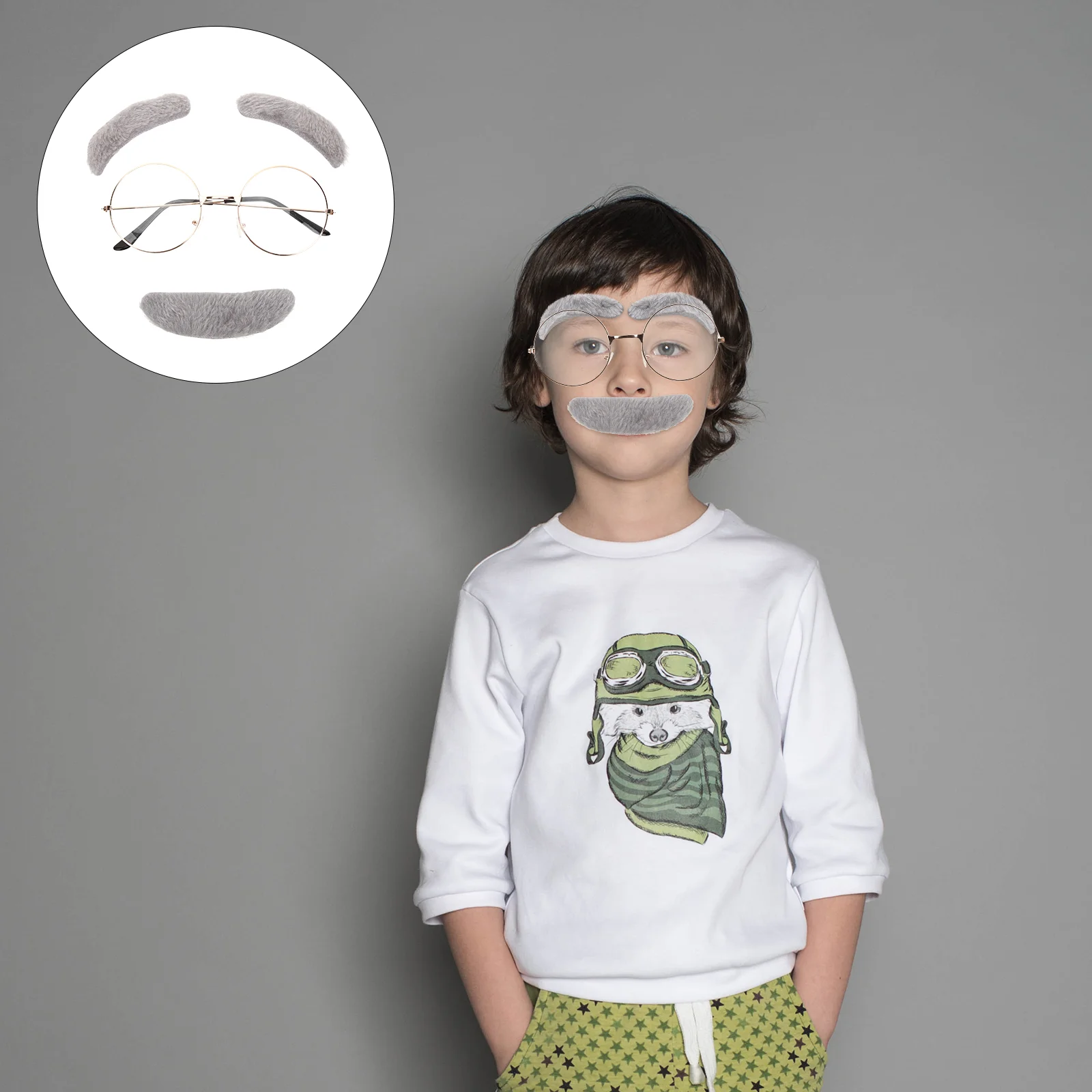 Ropa, accesorios para bigote y cejas, peluquín para niños, pelo para hombres, gafas redondas falsas para abuelo