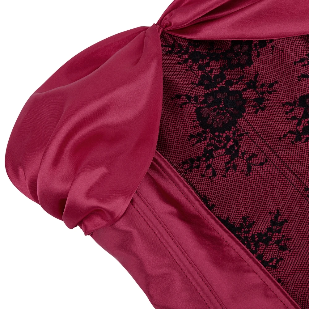 Victorian Corset Top Plus Size Women Bustier Overbust Sexy Floral Lace Up Vintage Satin Lingerie Gothic Costumes Black Red White