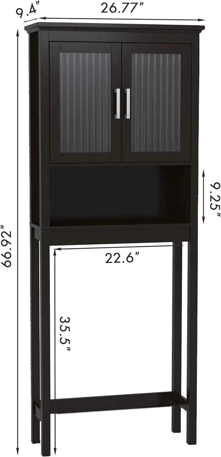 Spirich Over The Toilet Storage Cabinet with Moru Tempered Glass Doors, Bathroom Organizer above Toilet Storage Cabinet,Espresso