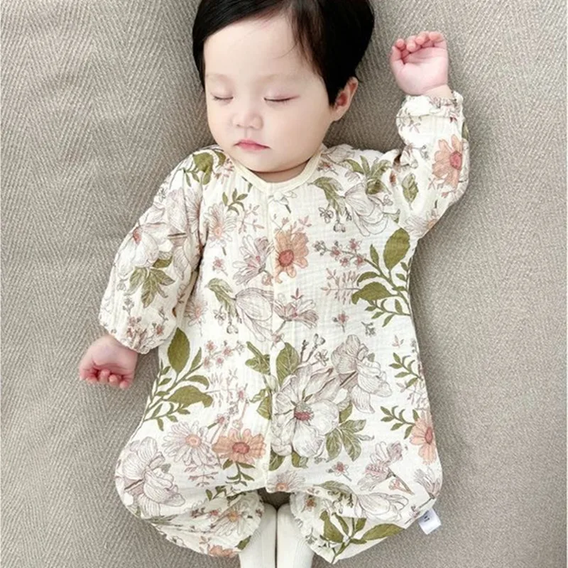 Baby Girls Boys Clothes Newborn Jumpsuit Muslin Cotton Long Sleeve Romper Infant Autumn Spring Clothes 0-2T