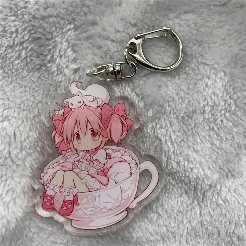 Anime Keychain Kaname Madoka Acrylic Keyring strap Figure Hanging Accessories 6cm