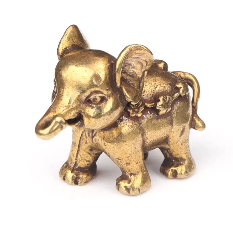 Antique Bronze Cute Elephant Miniature Figurines Desk Ornament Decorations Accessories Copper Animal Sculpture Home Decor Crafts