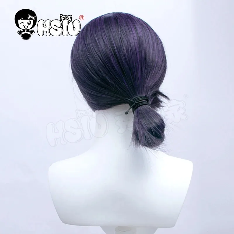 Peluca de cosplay Reze Anime motosierra hombre Cosplay HSIU pelo corto negro y morado + gorro de peluca gratis