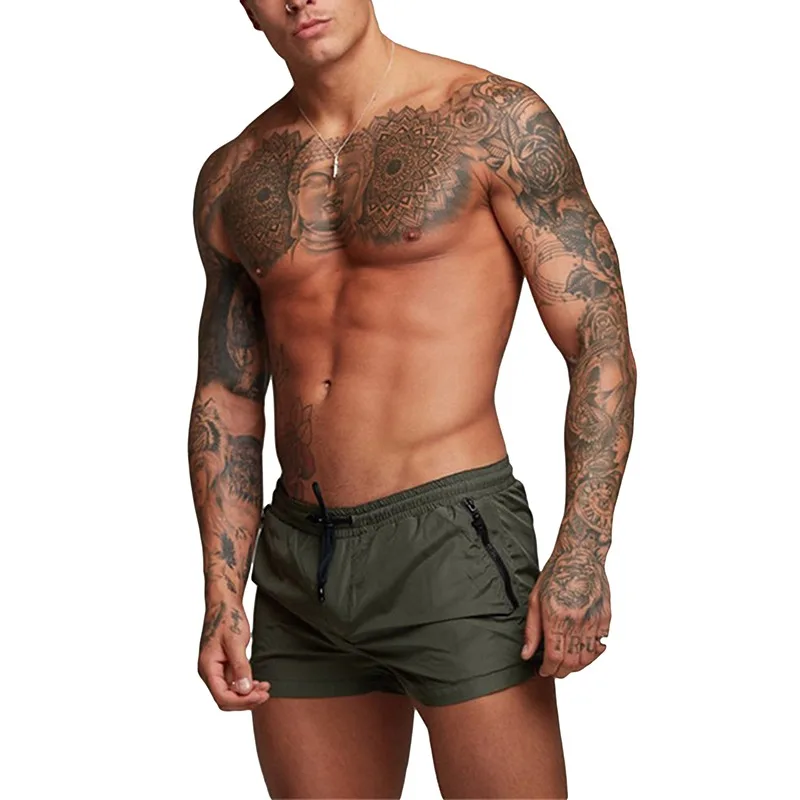 Solid Lace-up Shorts Gym Running Beachwear Shorts For Men Swimming Workout Elastic Sports Outdoor Casual Shorts Summer