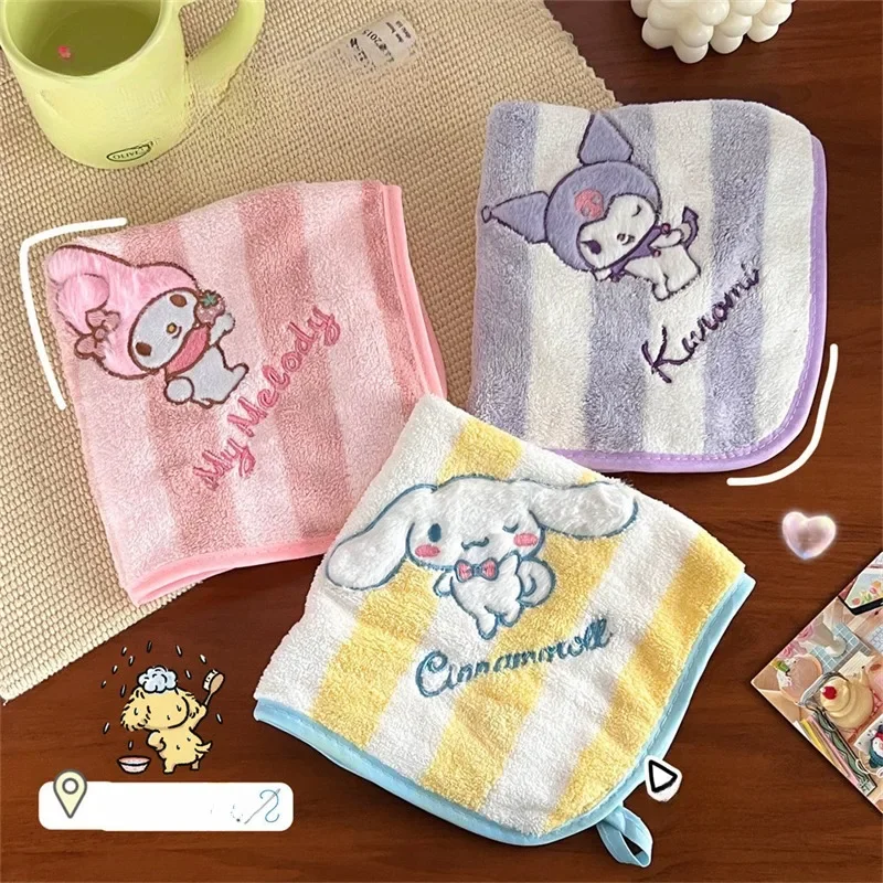 Sanrio Kuromi Striped Handkerchief Cartoon My Melody Water-Absorbent Quick-Drying Bath Towel Cinnamoroll Kawaii Holiday Gift