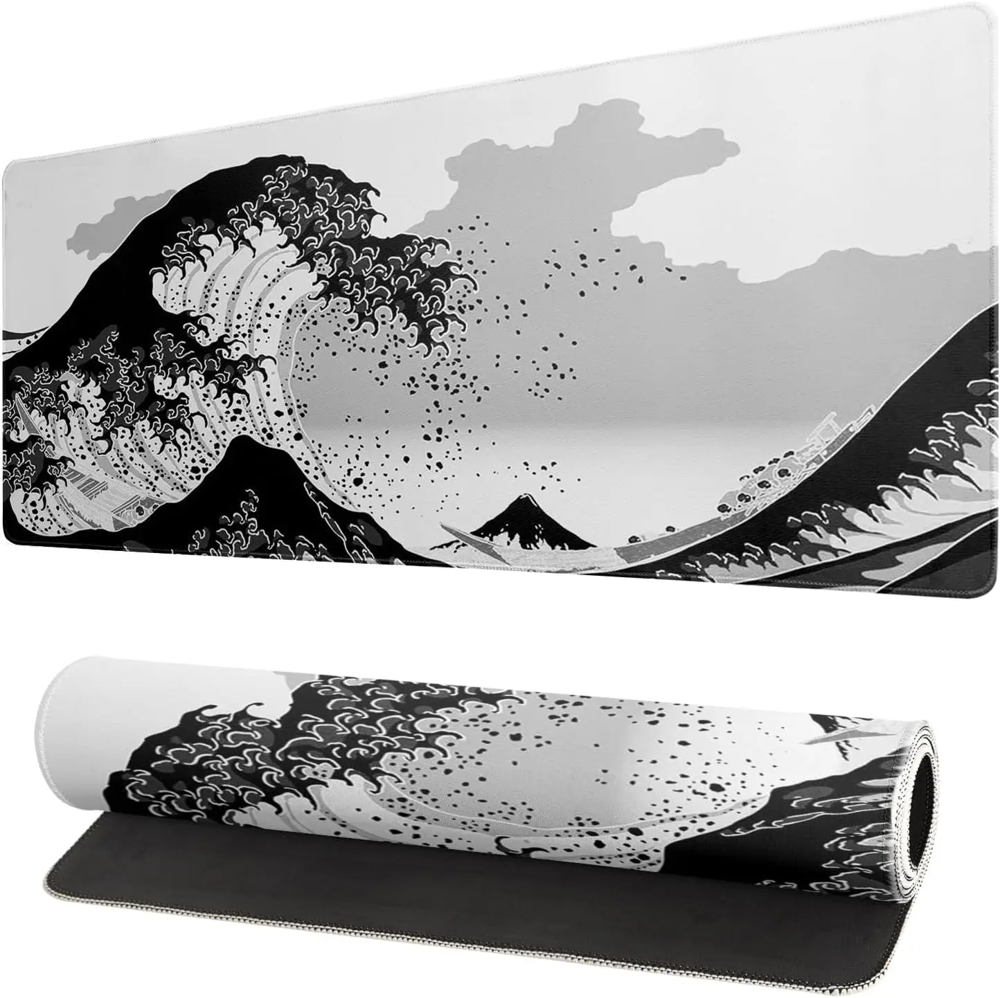 

Black and White Waves Gaming Mouse Pad Computer Keyboard Mousepad XXL Desk Pad Extended Mouse Mat Non-Slip Rubber Office Home